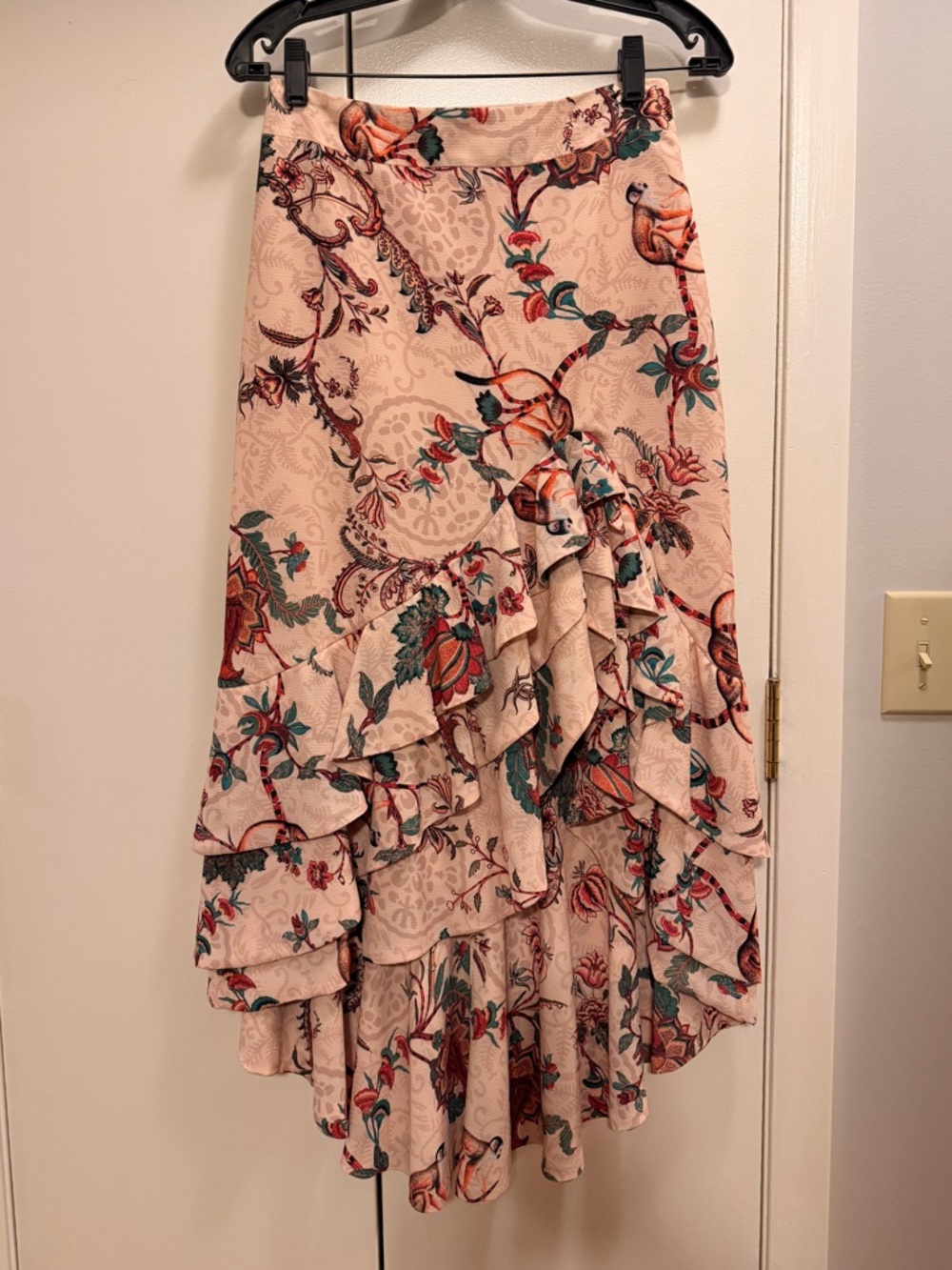 PatBO Blush Floral High-Low Ruffle Skirt